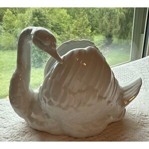 Vintage Dresden Porcelain White Swan Planter Germany